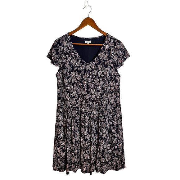 Garnet Hill Summer Day Black Floral Drop-Waist Pockets Mini Dress Size 10 - Picture 1 of 8